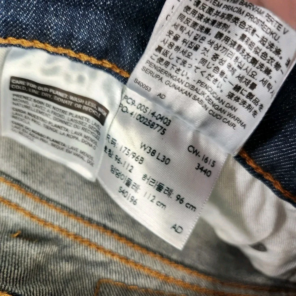 Levis 514 Jeans Men 38x30 Straight Leg Regular‎ Fit Whiskers Marble Blue Stretch